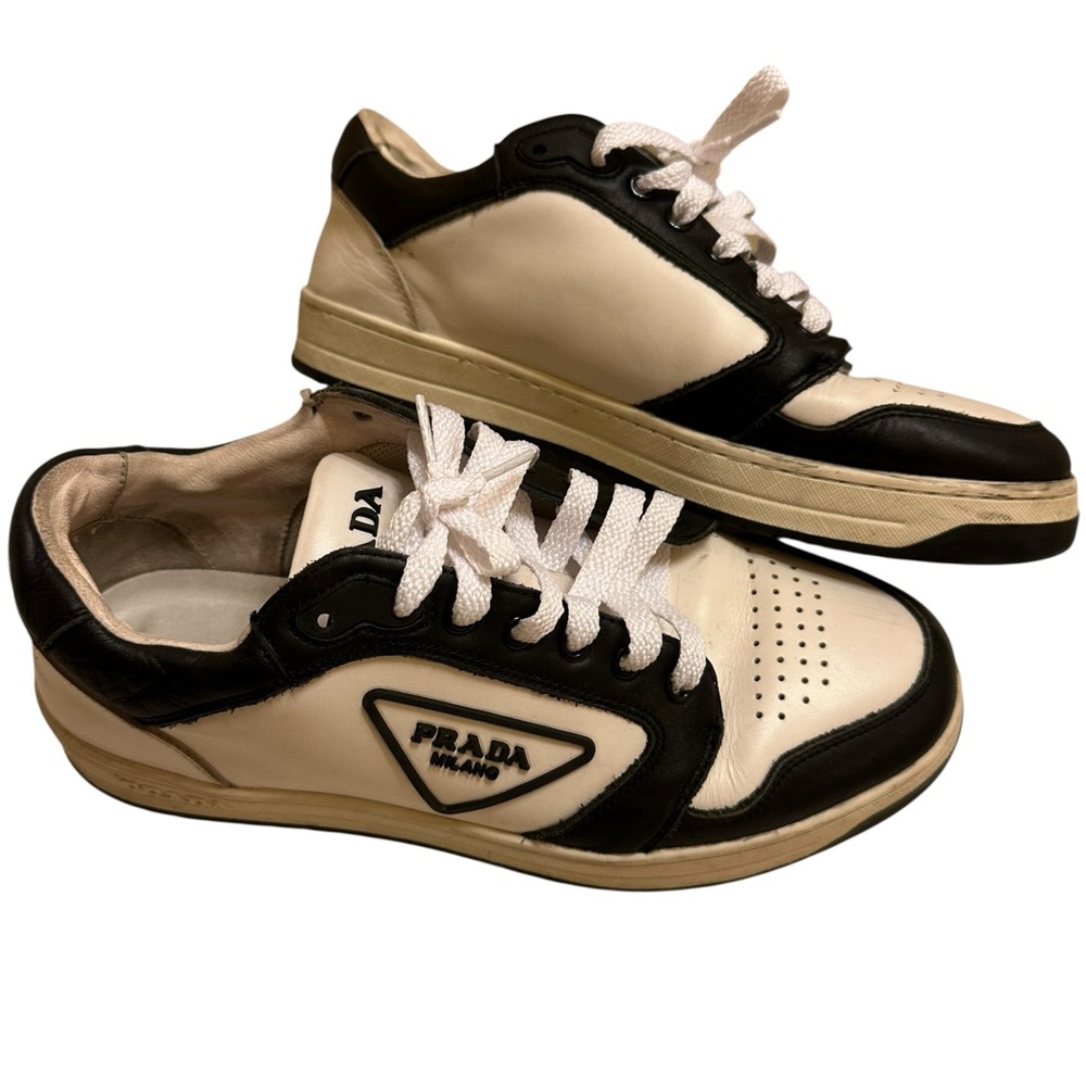 Vintage Prada Men's Black and Cream Sneakers size 40 - Picture 2 of 13